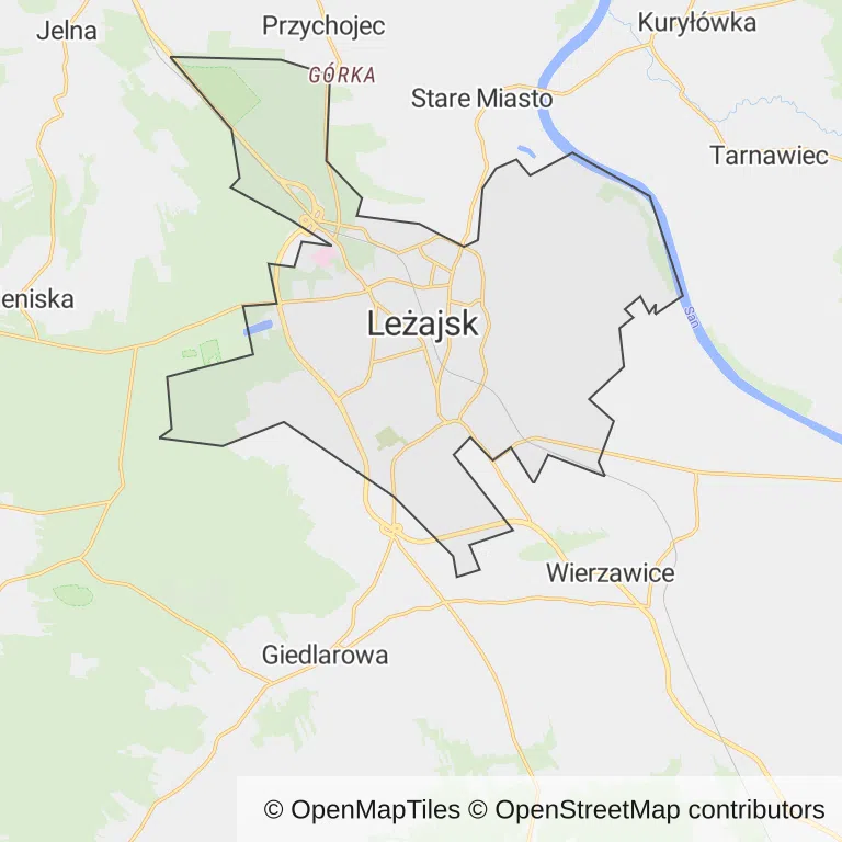 Mapa z zaznaczonym Leżajskiem