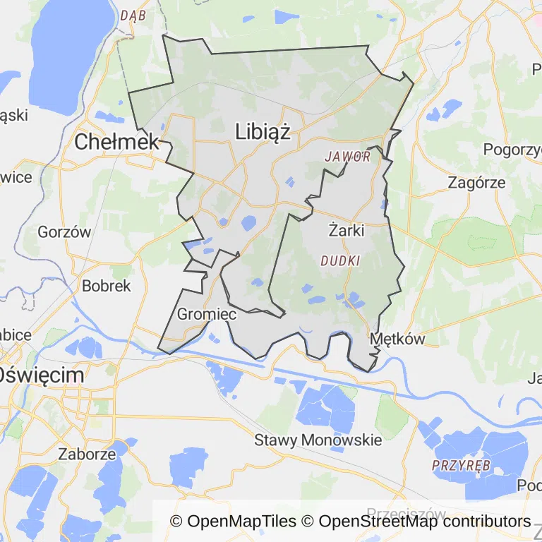 Mapa z zaznaczonym Libiążu