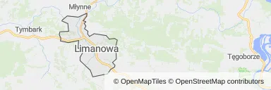Mapa z zaznaczoną Limanowej