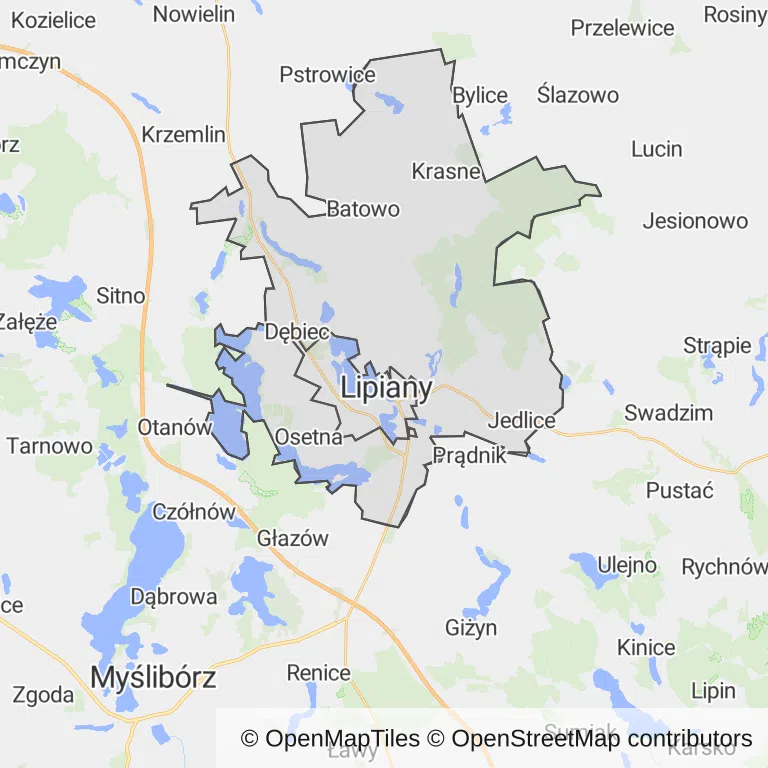 Mapa z zaznaczonym Lipianami