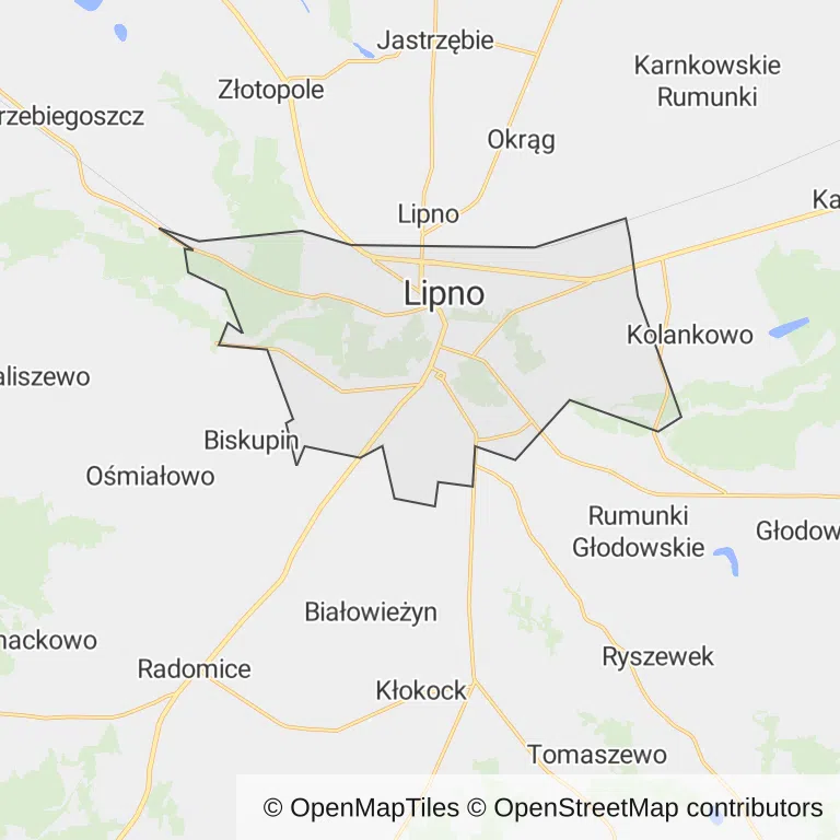 Mapa z zaznaczonym Lipnem