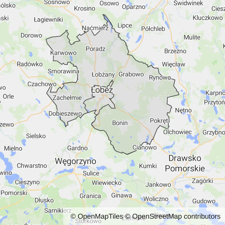 Mapa z zaznaczonym Łobzem