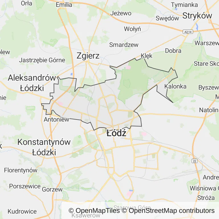 Mapa z zaznaczonymi Bałutami w Łodzi