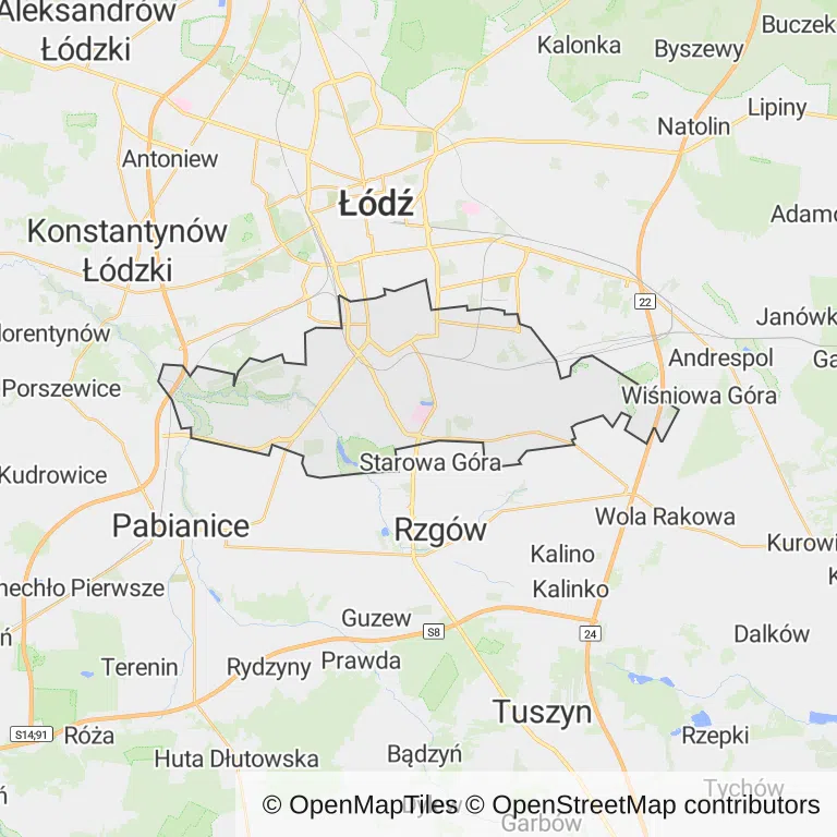 Mapa z zaznaczoną Górną w Łodzi