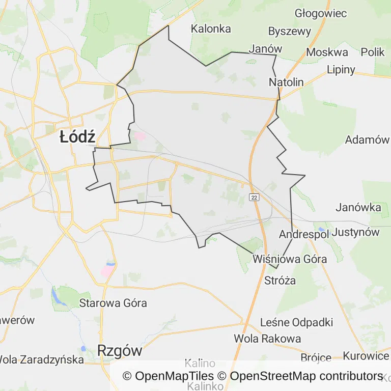 Mapa z zaznaczonym Widzewem w Łodzi