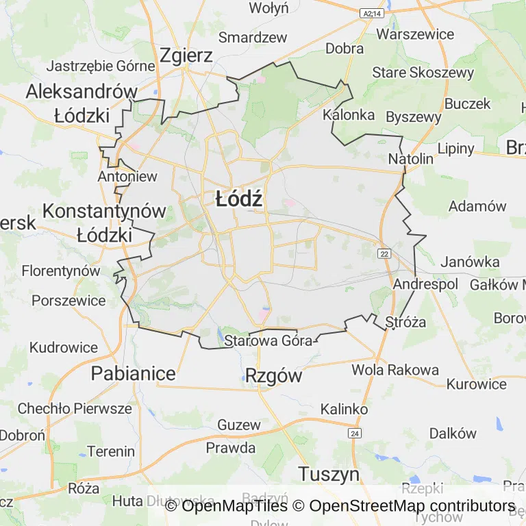 Mapa z zaznaczoną Łodzią