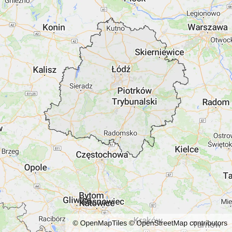 Mapa z zaznaczonym województwem łódzkim