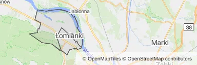 Mapa z zaznaczonym Łomiankami