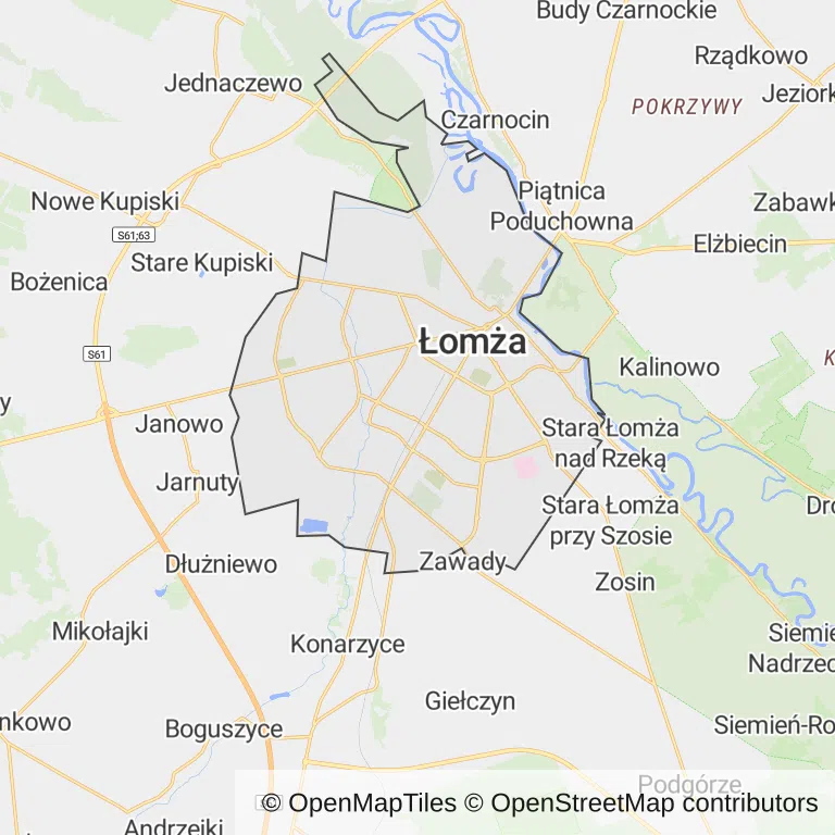 Mapa z zaznaczoną Łomży