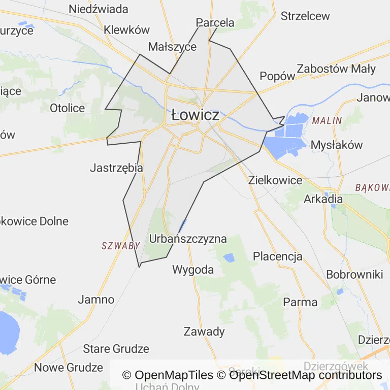 Mapa z zaznaczonym Łowiczem