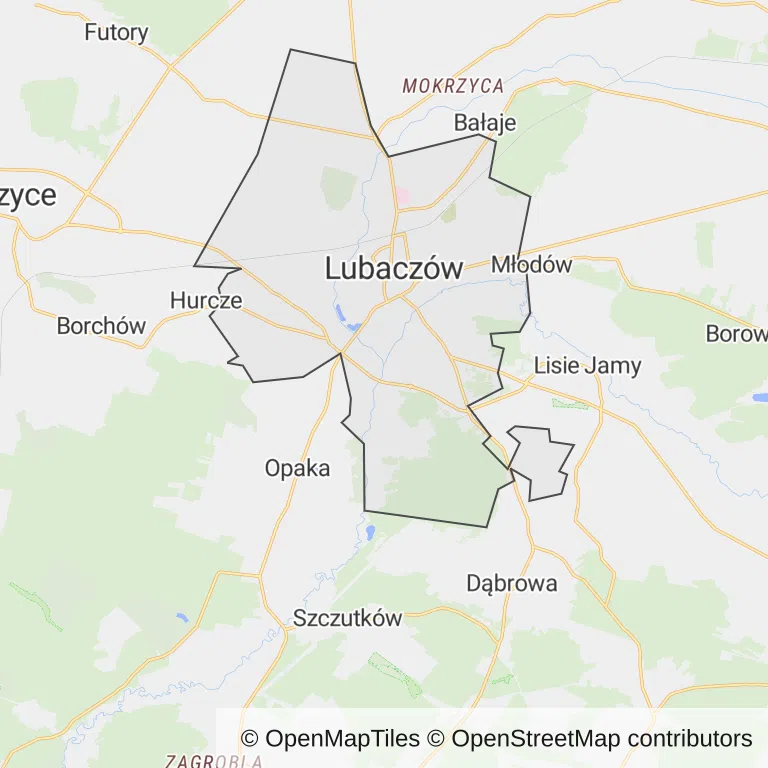 Mapa z zaznaczonym Lubaczowem
