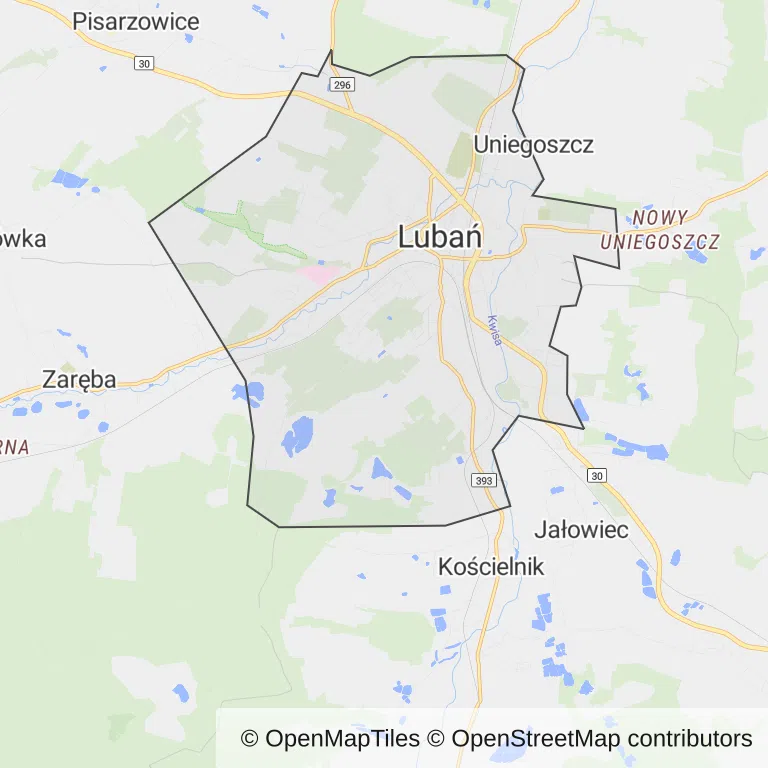Mapa z zaznaczonym Lubaniu