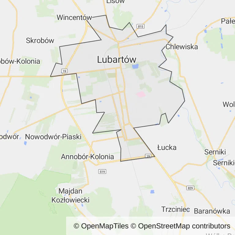 Mapa z zaznaczonym Lubartowem