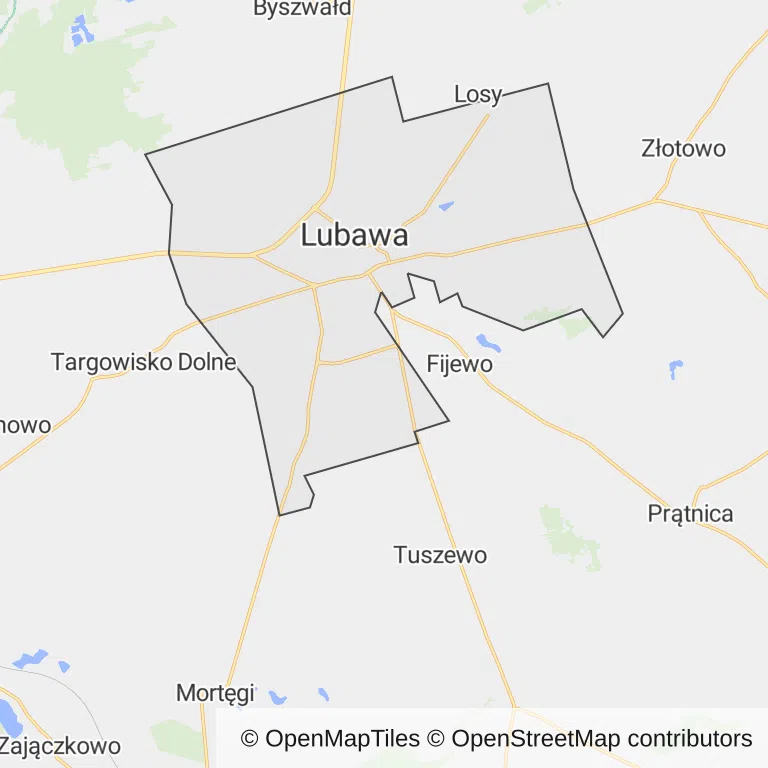 Mapa z zaznaczoną Lubawem