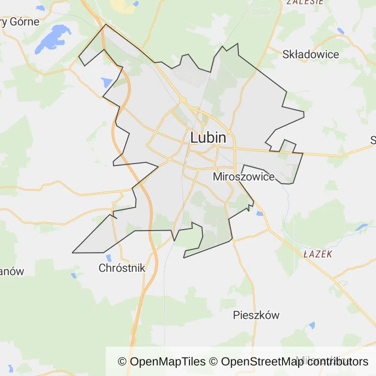 Mapa z zaznaczonym Lubinem