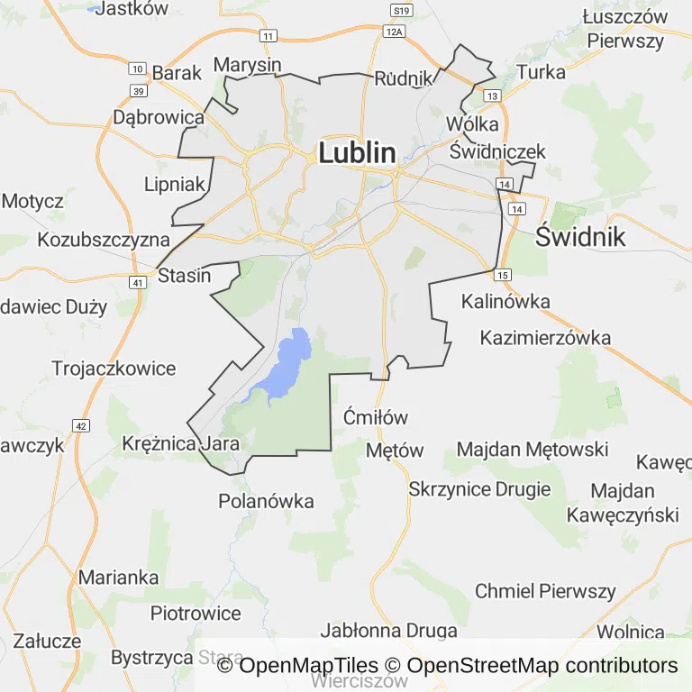 Mapa z zaznaczonym Lublinem