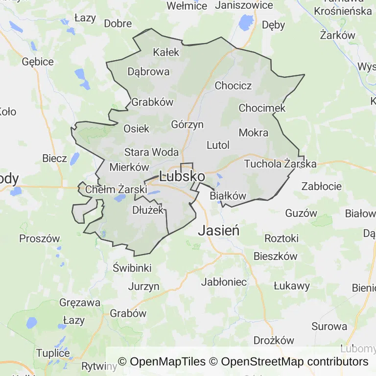 Mapa z zaznaczonym Lubskiem