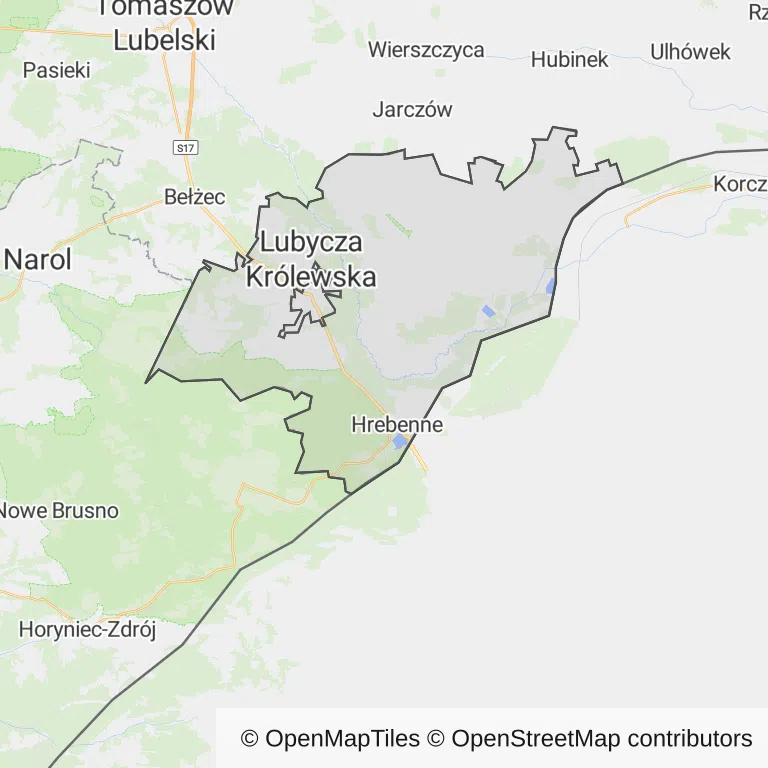 Mapa z zaznaczoną Lubyczy Królewskiej
