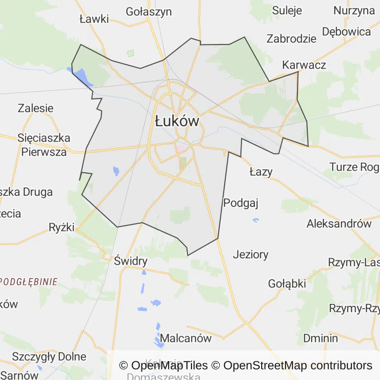 Mapa z zaznaczonym Łukowem