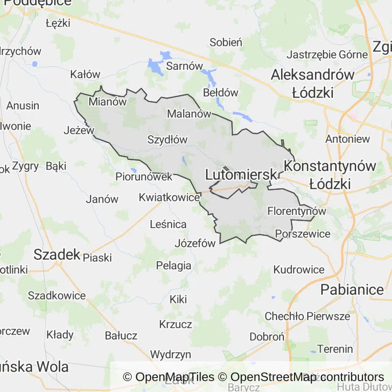 Mapa z zaznaczonym Lutomierskiem