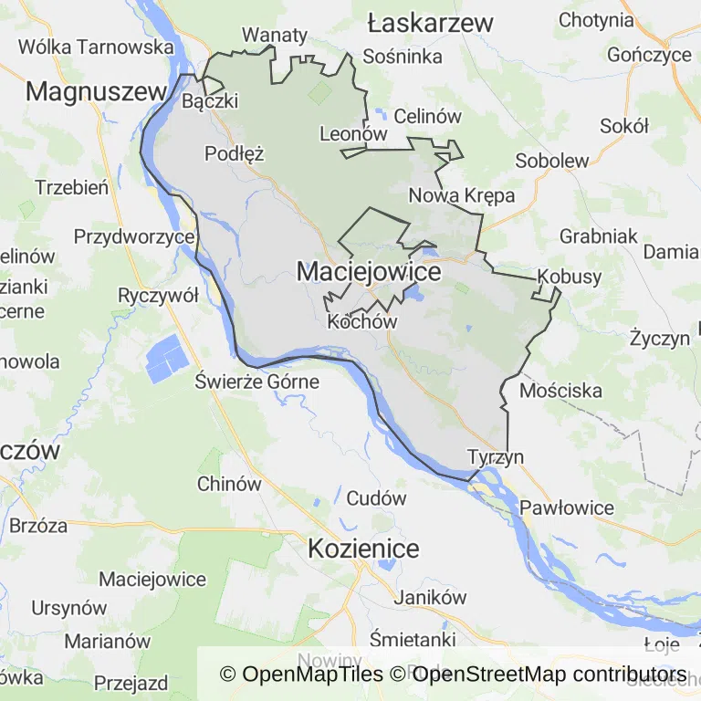 Mapa z zaznaczonymi Maciejowicami