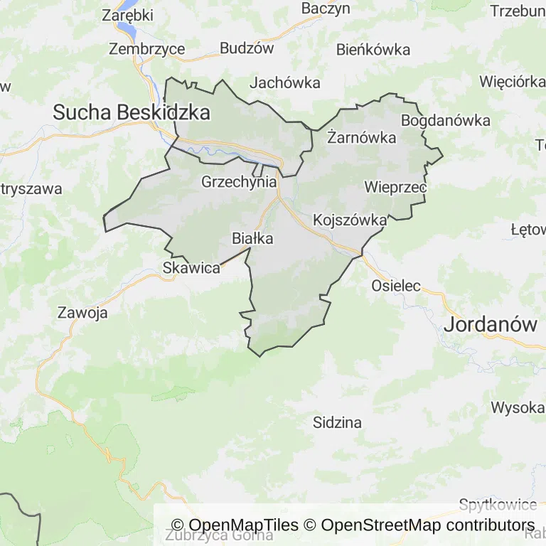 Mapa z zaznaczonym Makowie Podhalańskim