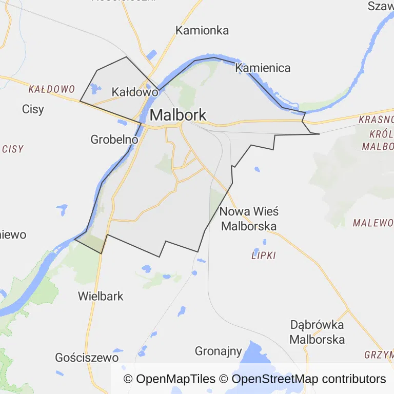 Mapa z zaznaczonym Malborkiem