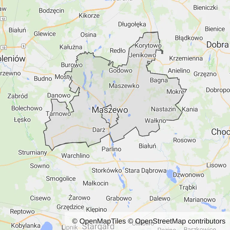 Mapa z zaznaczonym Maszewem
