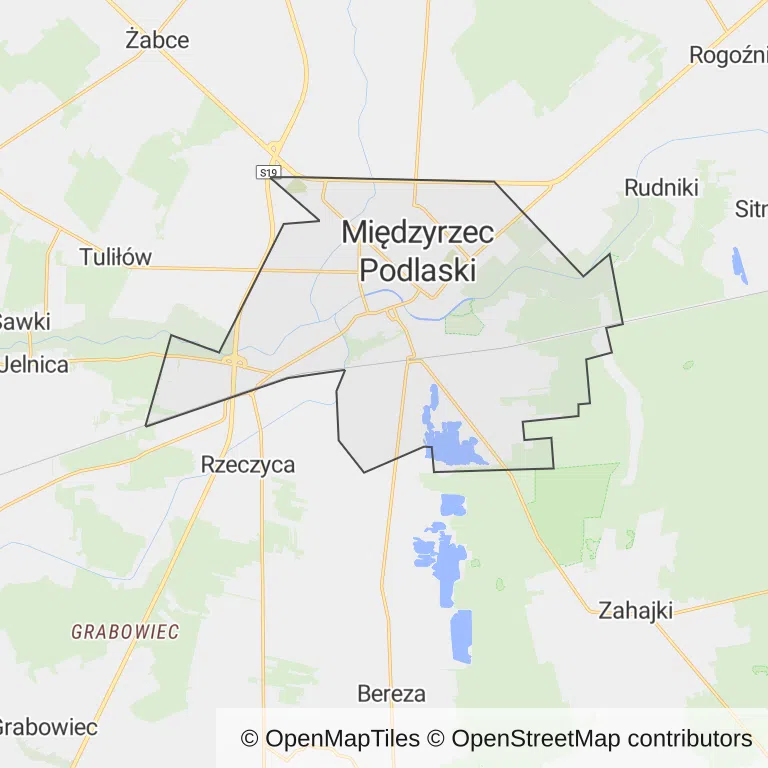 Mapa z zaznaczonym Międzyrzecu Podlaskim