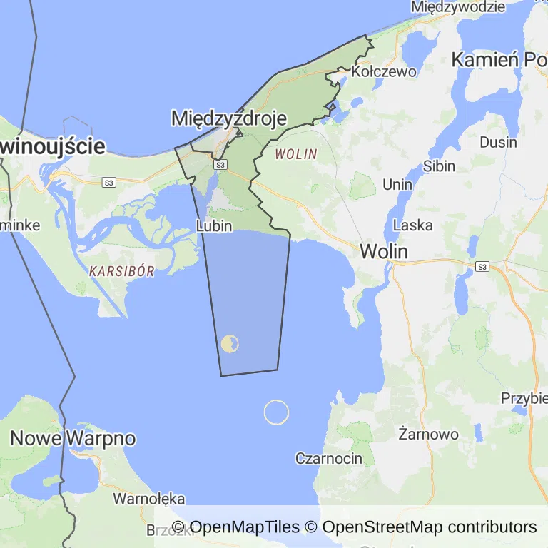 Mapa z zaznaczonym Międzyzdrojami