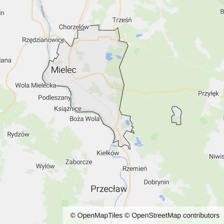Mapa z zaznaczonym Mielcu