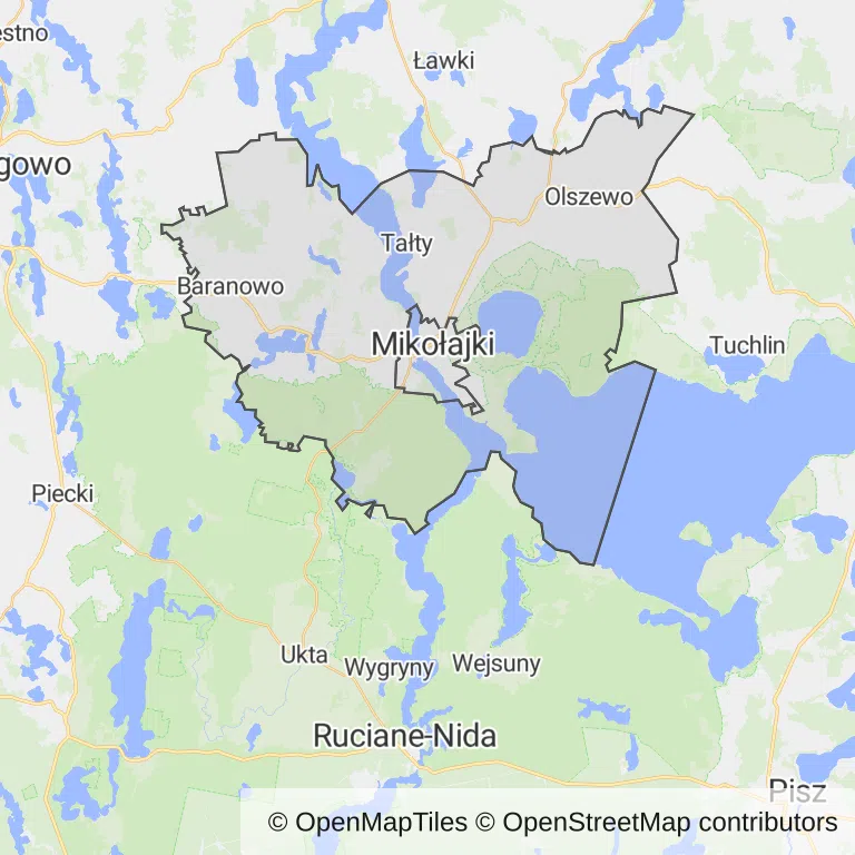 Mapa z zaznaczonym Mikołajkami