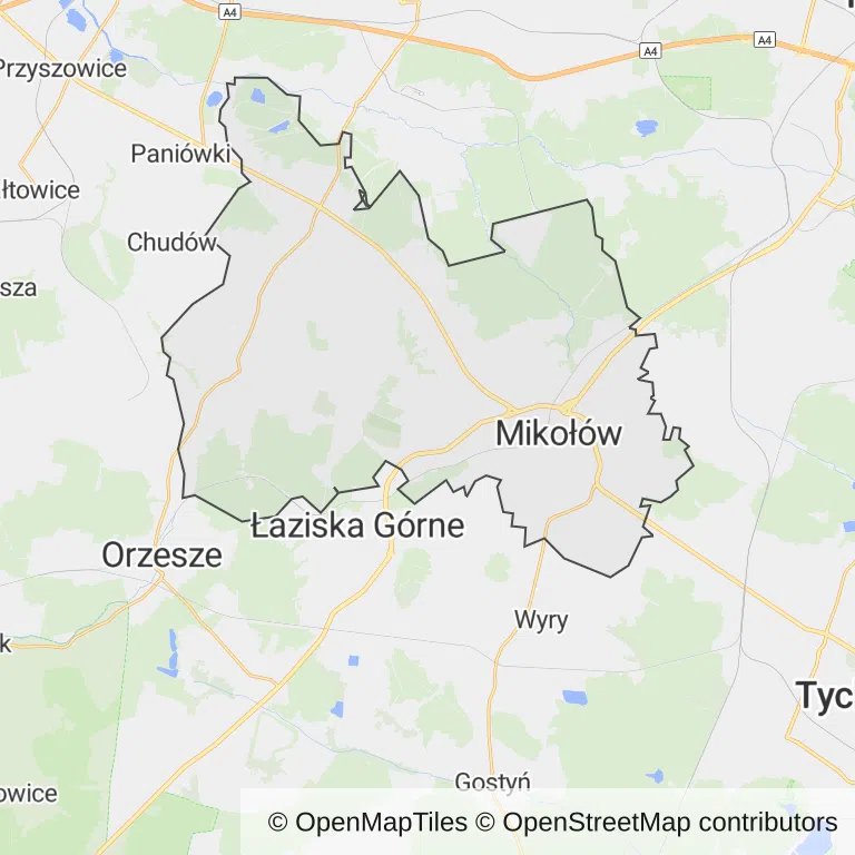 Mapa z zaznaczonym Mikołowem