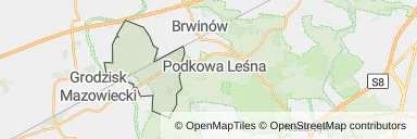 Mapa z zaznaczonym Milanówkiem