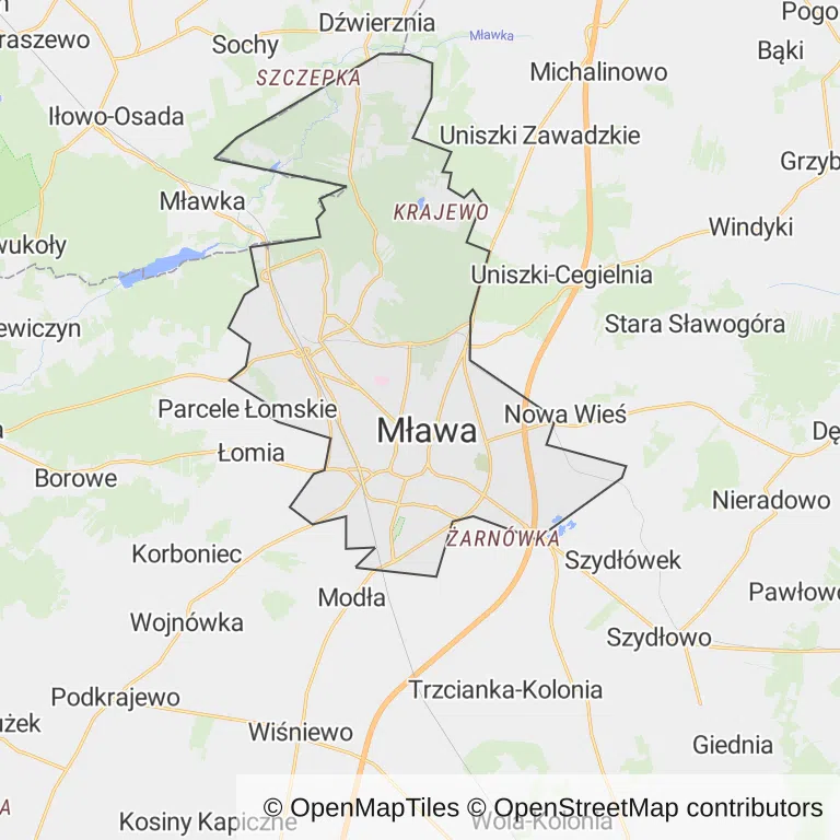 Mapa z zaznaczoną Mławem