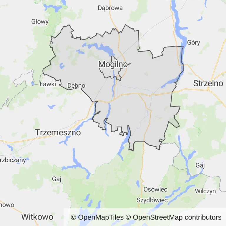 Mapa z zaznaczonym Mogilnem