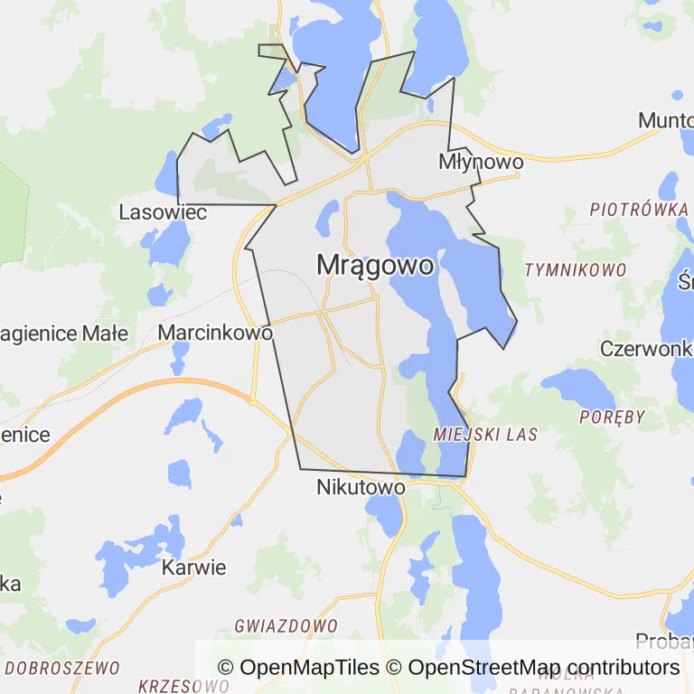 Mapa z zaznaczonym Mrągowem