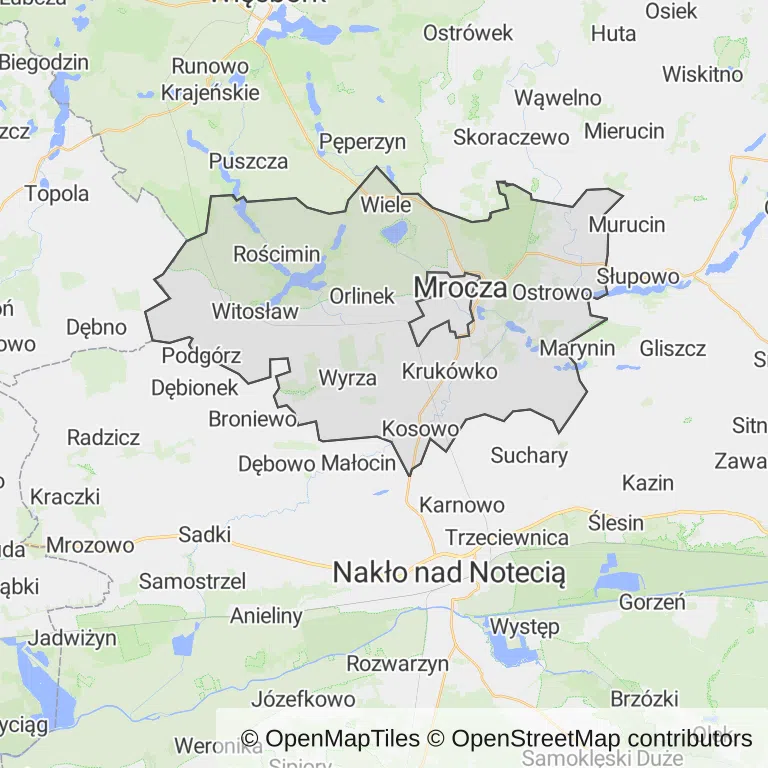 Mapa z zaznaczoną Mroczy