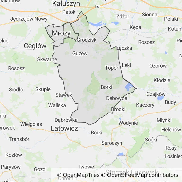 Mapa z zaznaczonym Mrozami