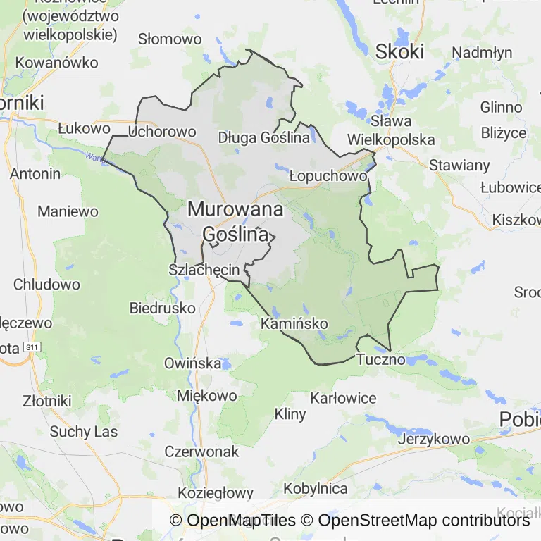 Mapa z zaznaczoną Murowanej Goślinem