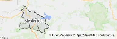 Mapa z zaznaczonymi Myślenicami