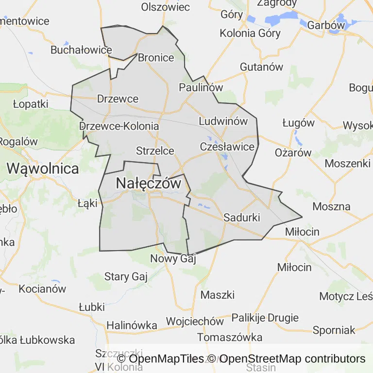 Mapa z zaznaczonym Nałęczowem