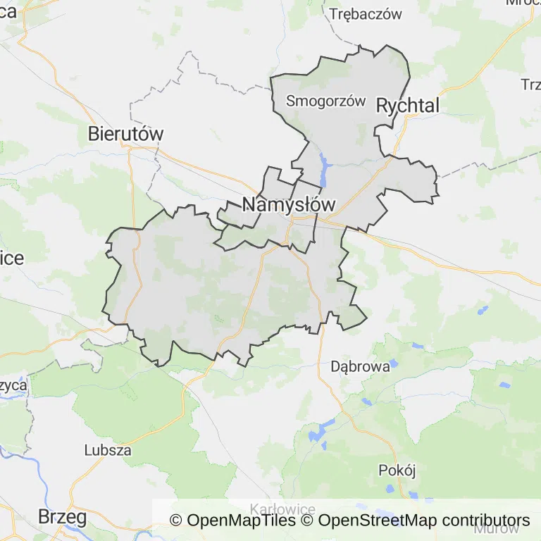 Mapa z zaznaczonym Namysłowem