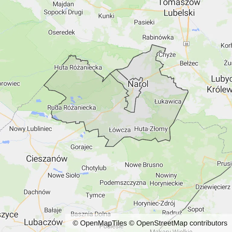 Mapa z zaznaczonym Narolu