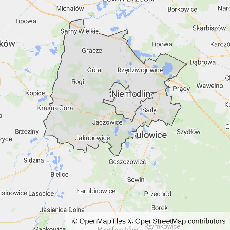Mapa z zaznaczonym Niemodlinem