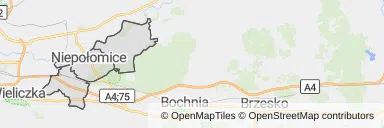 Mapa z zaznaczonymi Niepołomicami