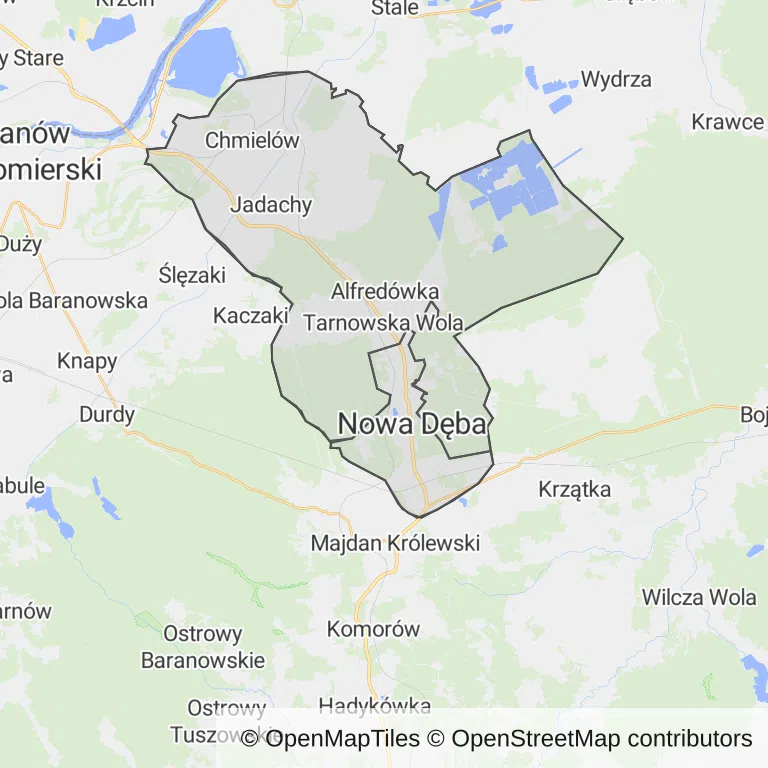 Mapa z zaznaczoną Nowej Dębem