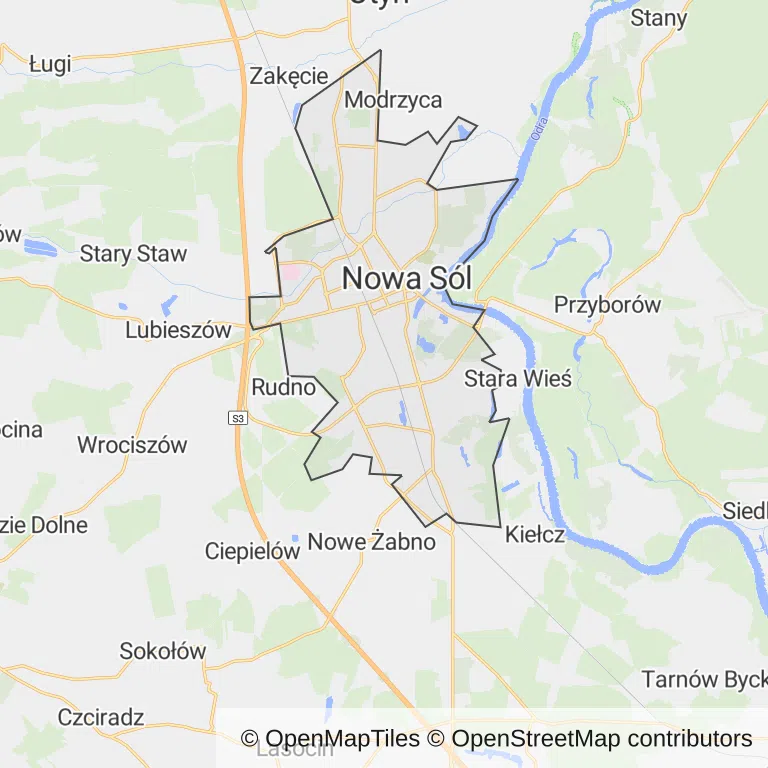Mapa z zaznaczonym Nowej Soli