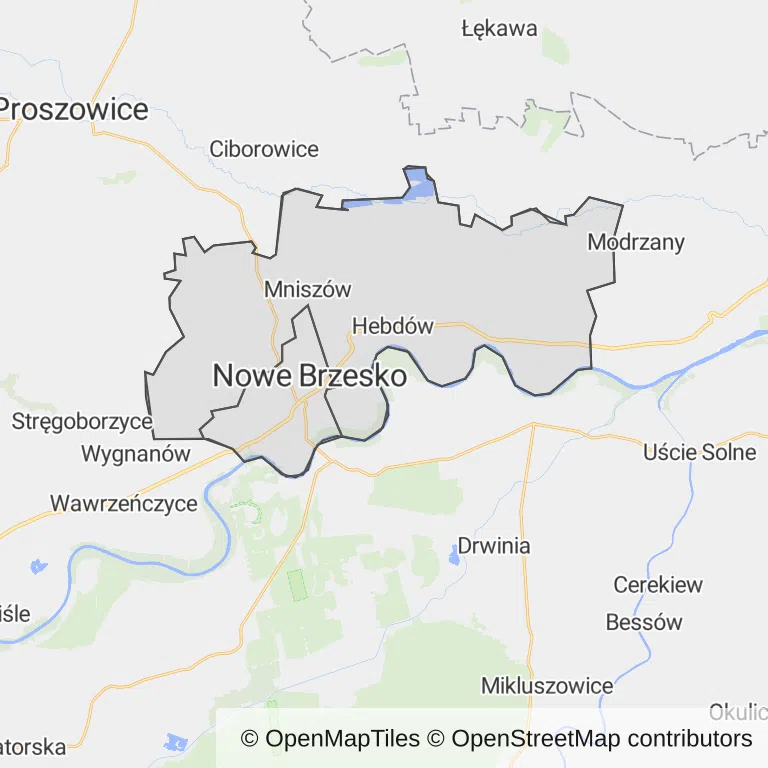 Mapa z zaznaczonym Nowym Brzeskiem
