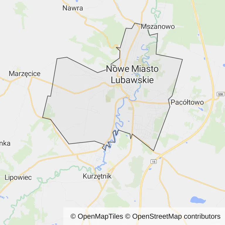 Mapa z zaznaczonym Nowym Mieście Lubawskim